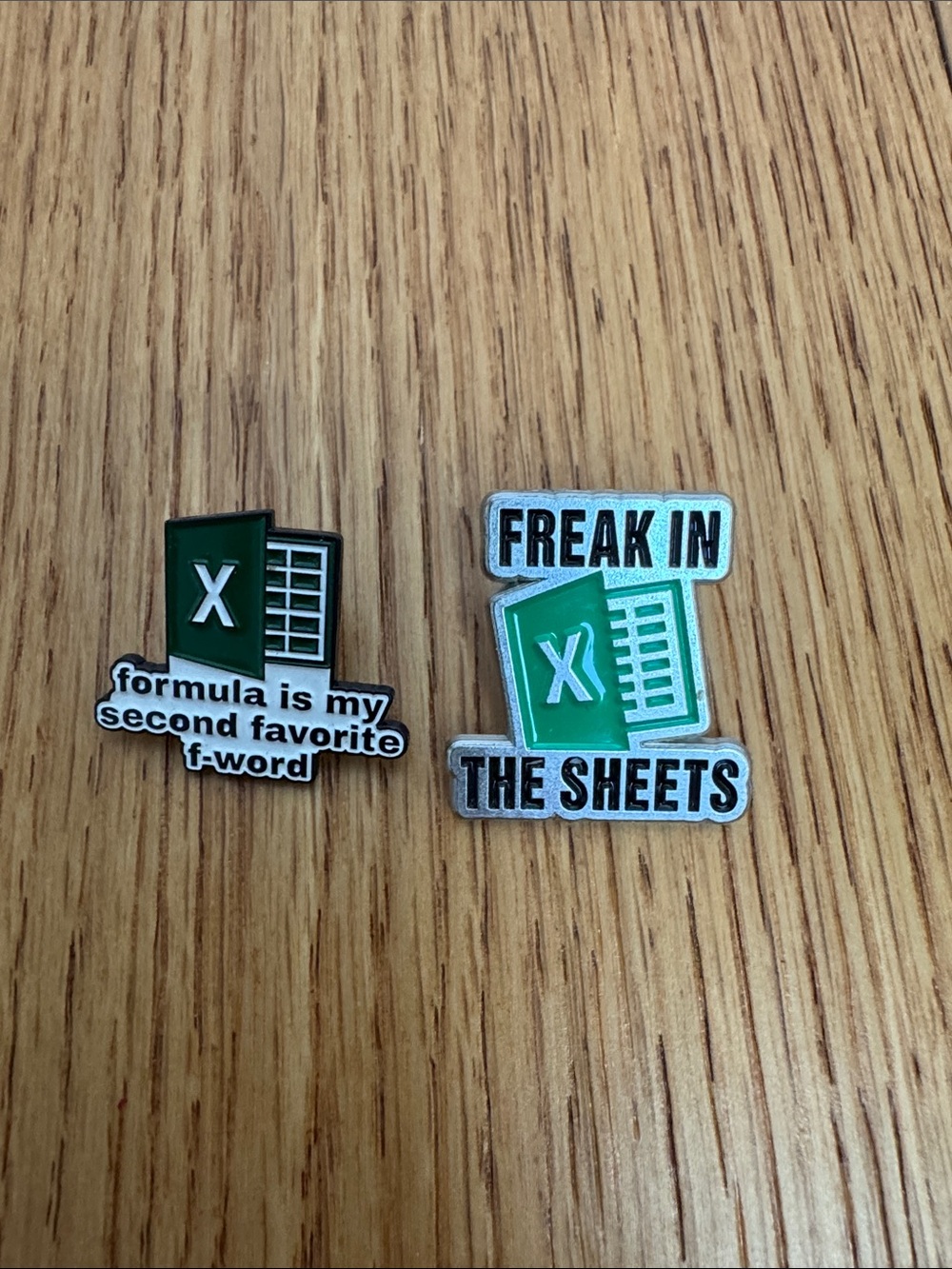 Set of 2 small Microsoft Excel Enamel Pins - Formula, Spreadsheets Funny